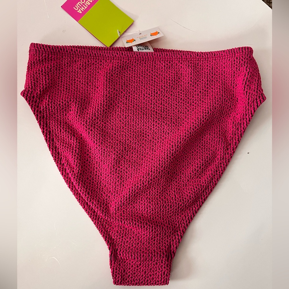 NWT High Waisted French Cut Ribbed Pink & Black Bikini Bottom - Picture 2 of 6